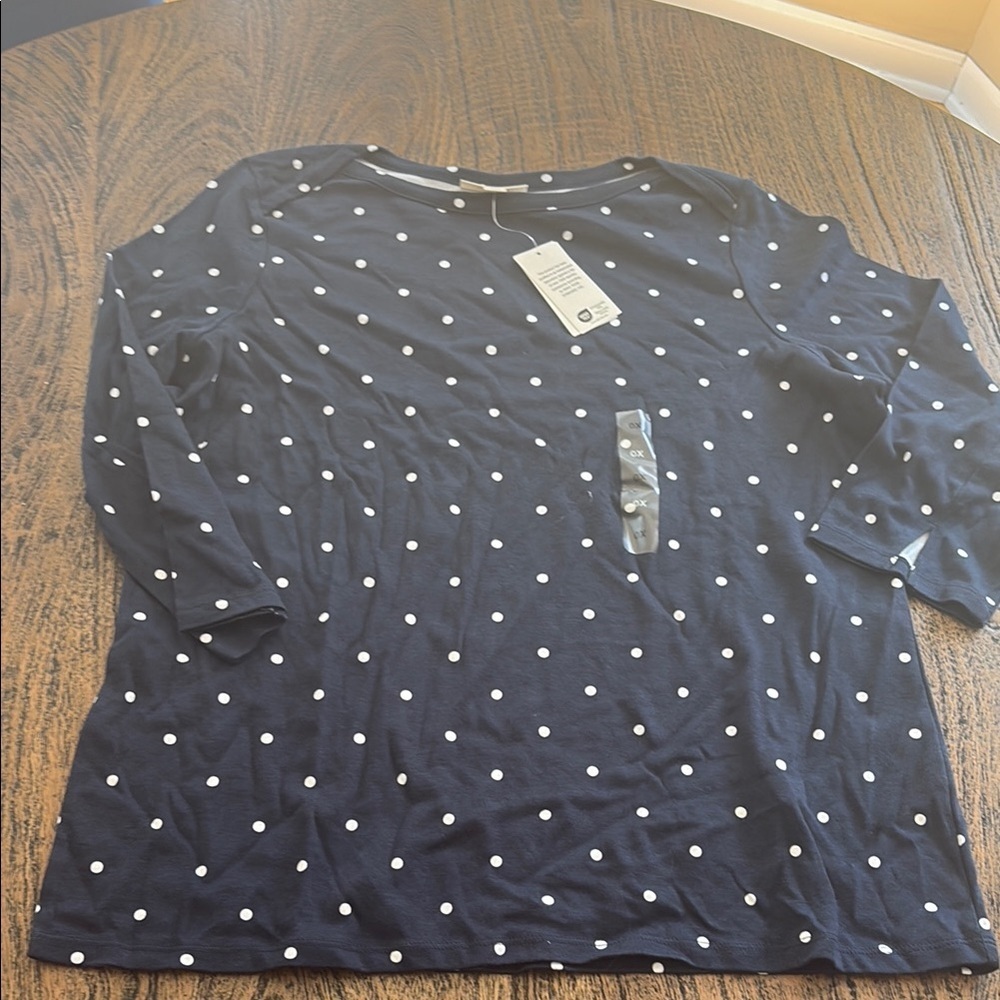 Style & Co. Navy Polka Dot Short Sleeve Tee